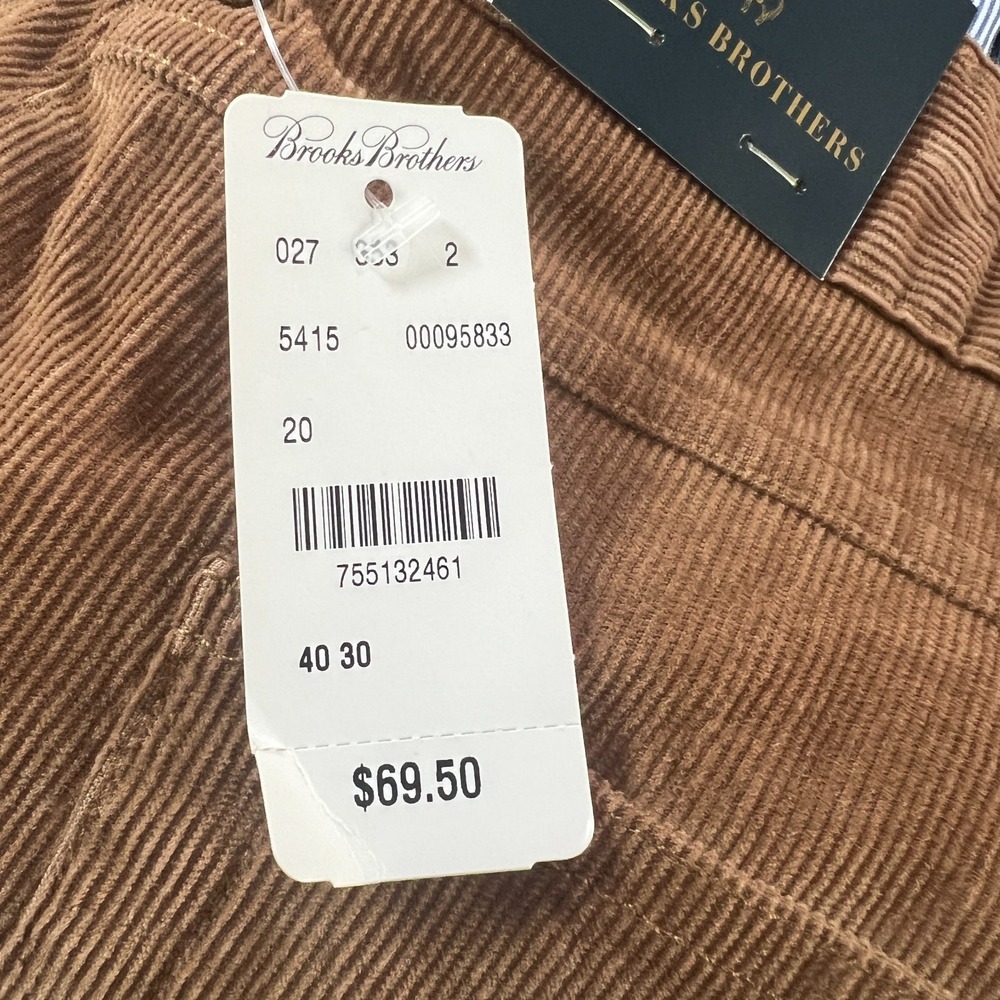 Brooks Brothers Brown Corduroy Pants Mens 40x30 Straight Classic Cotton Stretch - Picture 12 of 14